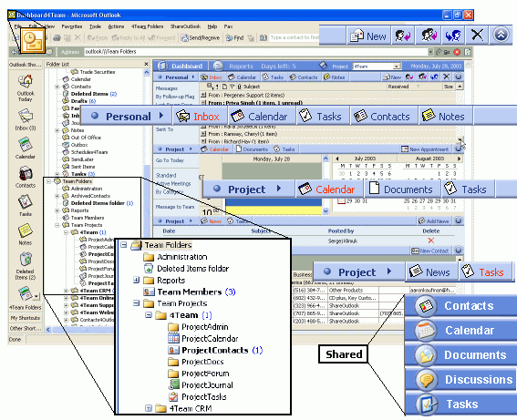 Manage teams and projects, share & synchronize Outlook folders without a server.